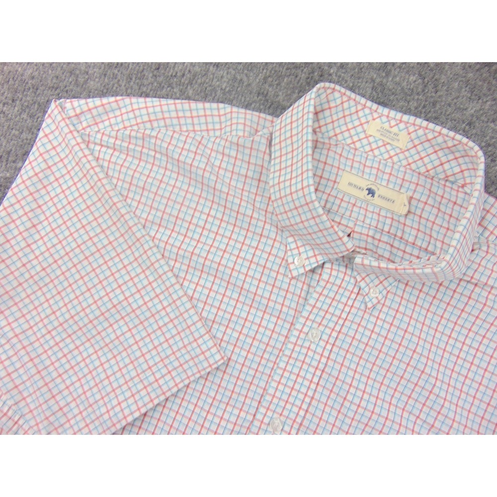 Onward Reserve Shirt Mens‎ 2XL Classic Fit White Orange Blue Plaid Performance